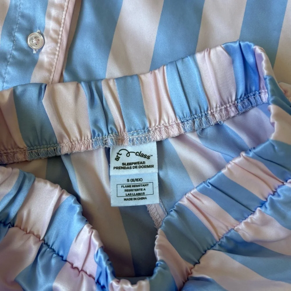 Art Class Kids Girls Pajama Set in Blue and Pink Stripes S (6/6x)